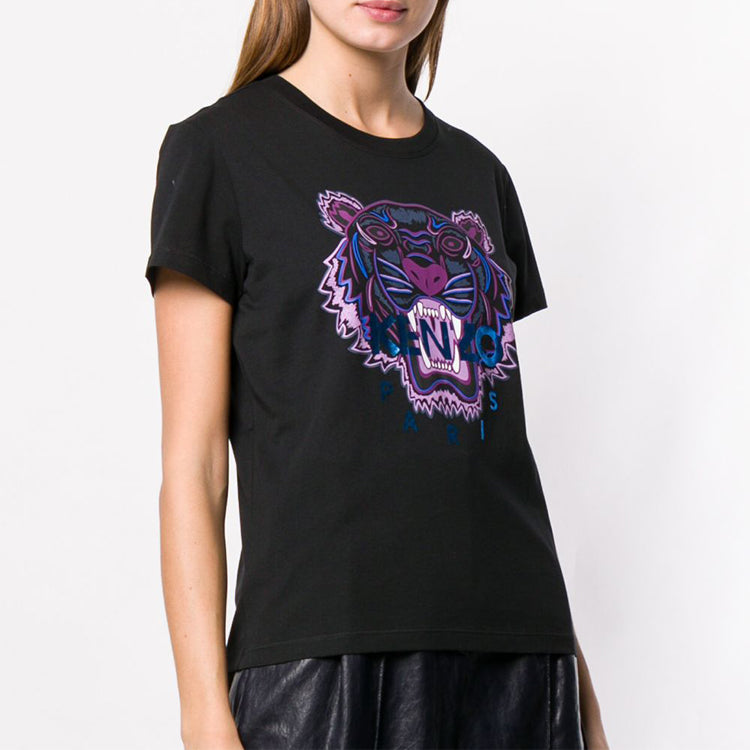 KENZO Printing Black Purple Blue Round Neck Short Sleeve Black F862TS7214YV