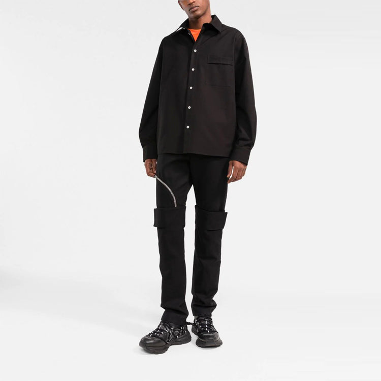 Off-White FW21 Chest Pocket Long Sleeves Shirt Loose Fit Black OMGA190F21FAB0011010