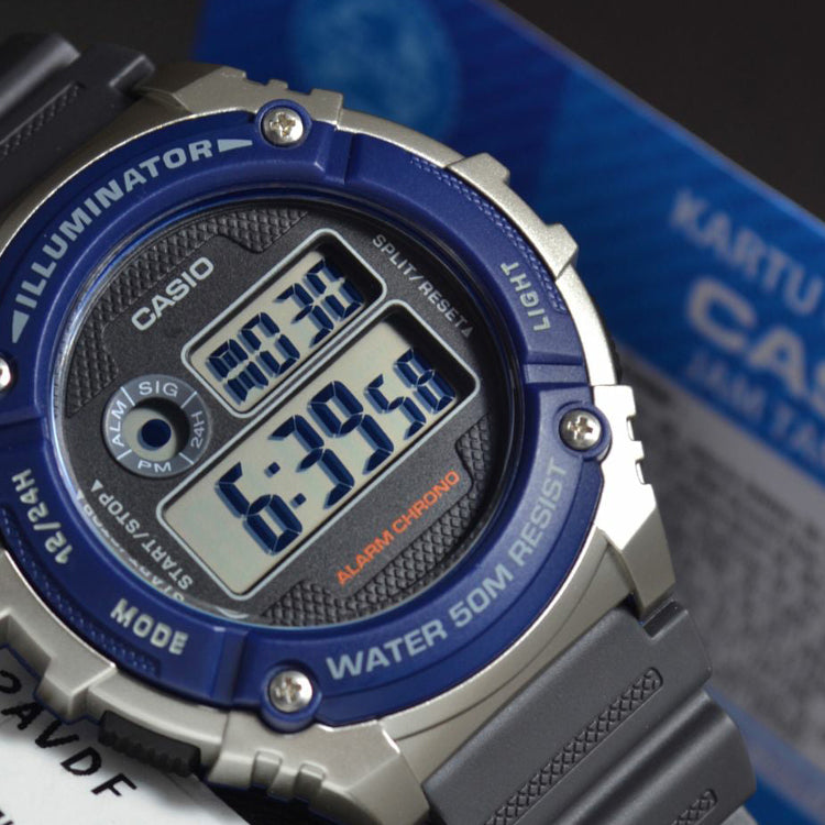Men's CASIO Multifunction Retro Watch Resin Tape 50 waterproof LED Mens Black Digital W-216H-2AVDF