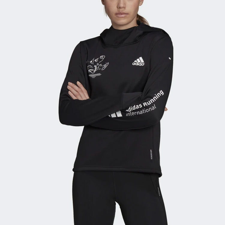 (WMNS) adidas Pattern Alphabet Printing Running Hoodie Black H45367