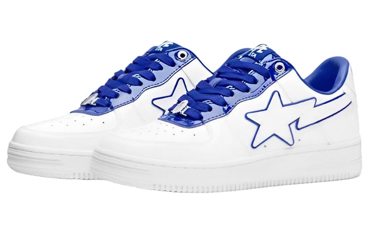 A BATHING APE Bape STA Leather Low 'White Blue' 1J30-191-017-WHITE