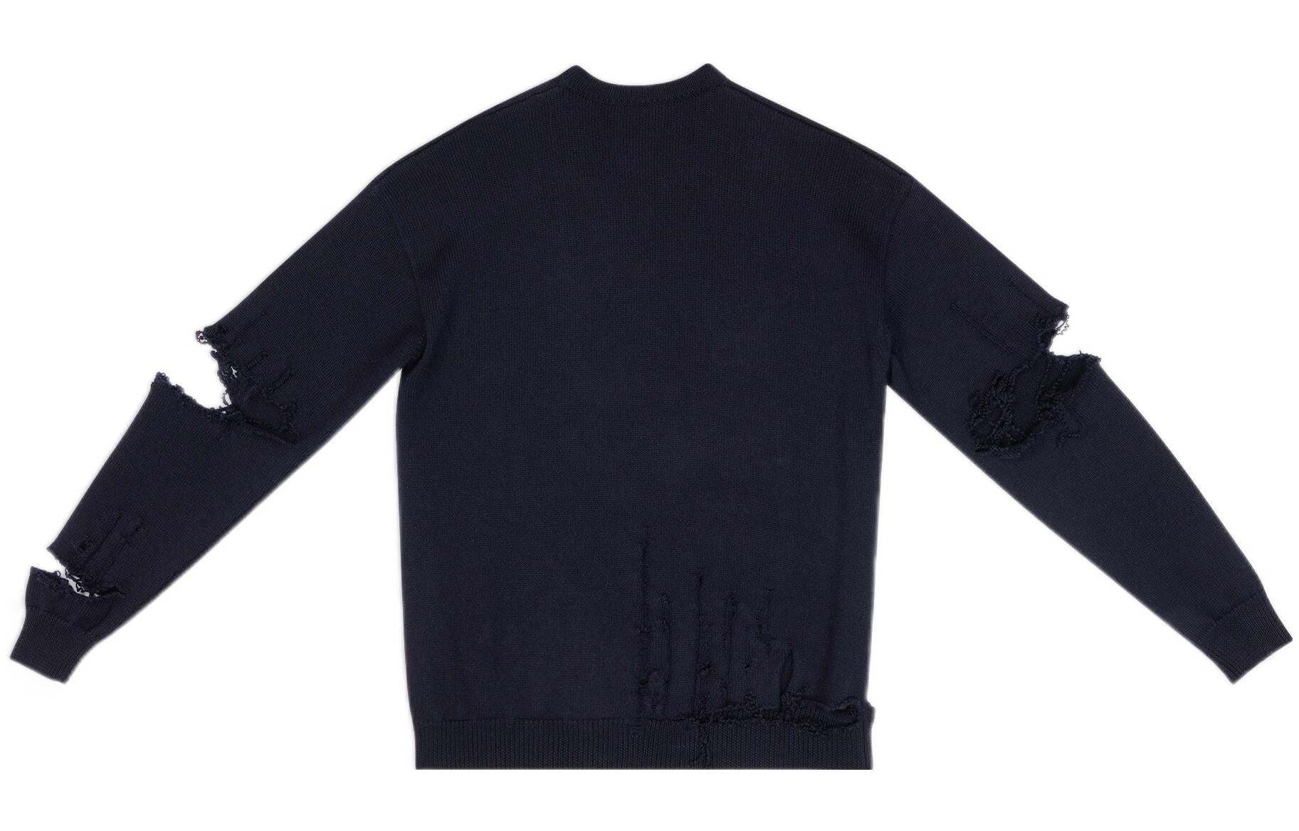 Balenciaga Destroyed V-Neck Knit Sweater 'Navy' 696091T16420414