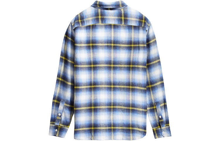 Men's Levis Series Colorblock Plaid Long Sleeves Shirt Blue White Plaid 19573-0121