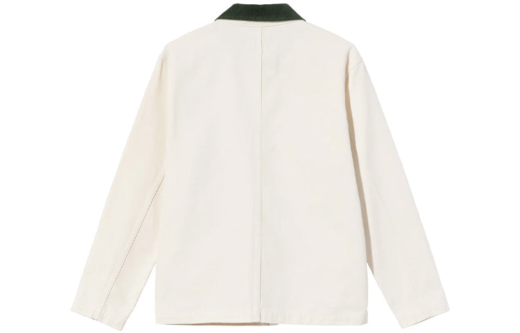 Stussy Cord Collar Canvas Chore Jacket Solid Color Multiple Pockets lapel Unisex White 115592