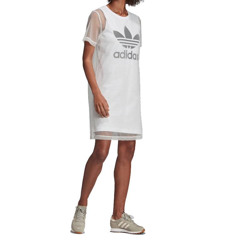 (WMNS) adidas originals Round Neck Pullover Short Sleeve Dress White FL0034