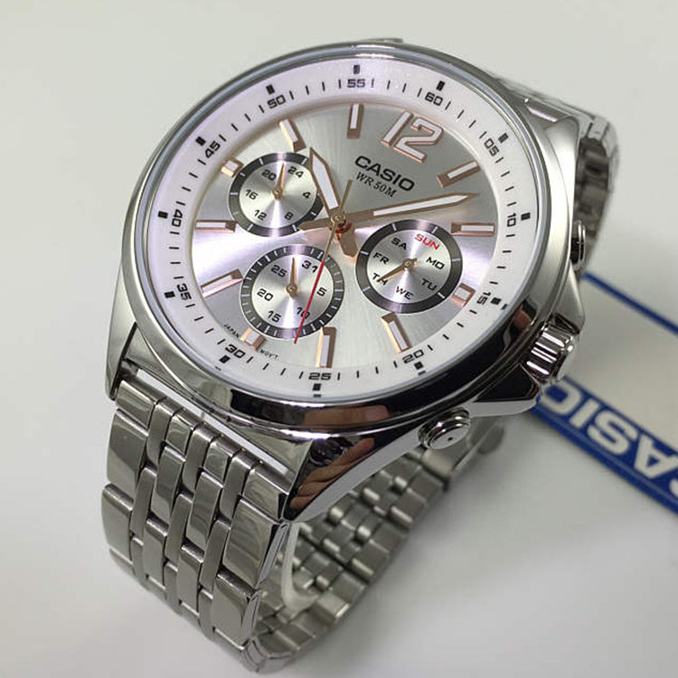 Casio Edifice Waterproof Quartz Analog Watch 'Silver Gold' MTP-E303D-7AVDF