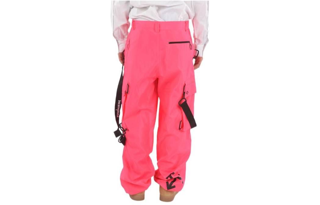 Men's Off-White Solid Color Cargo Pocket Casual Long Pants/Trousers Loose Fit Pink Red OMCF009E19E150222810
