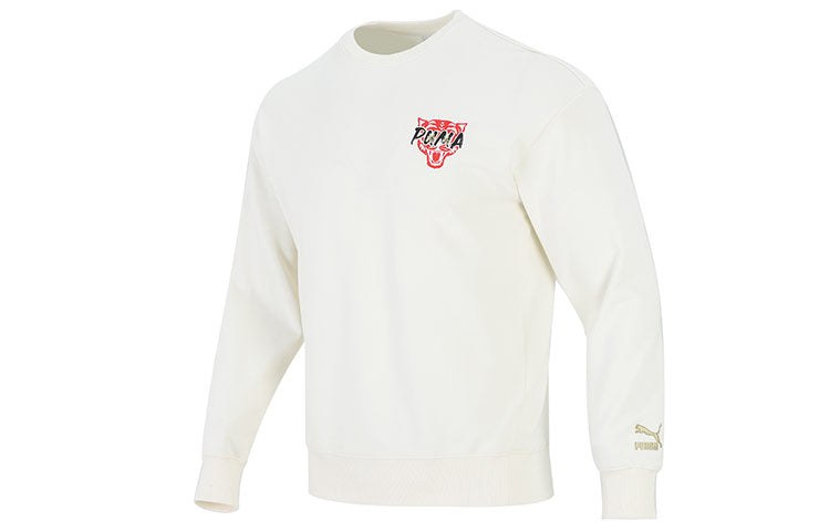 PUMA Funny Logo Sports Pullover Round Neck Creamy White 536574-93