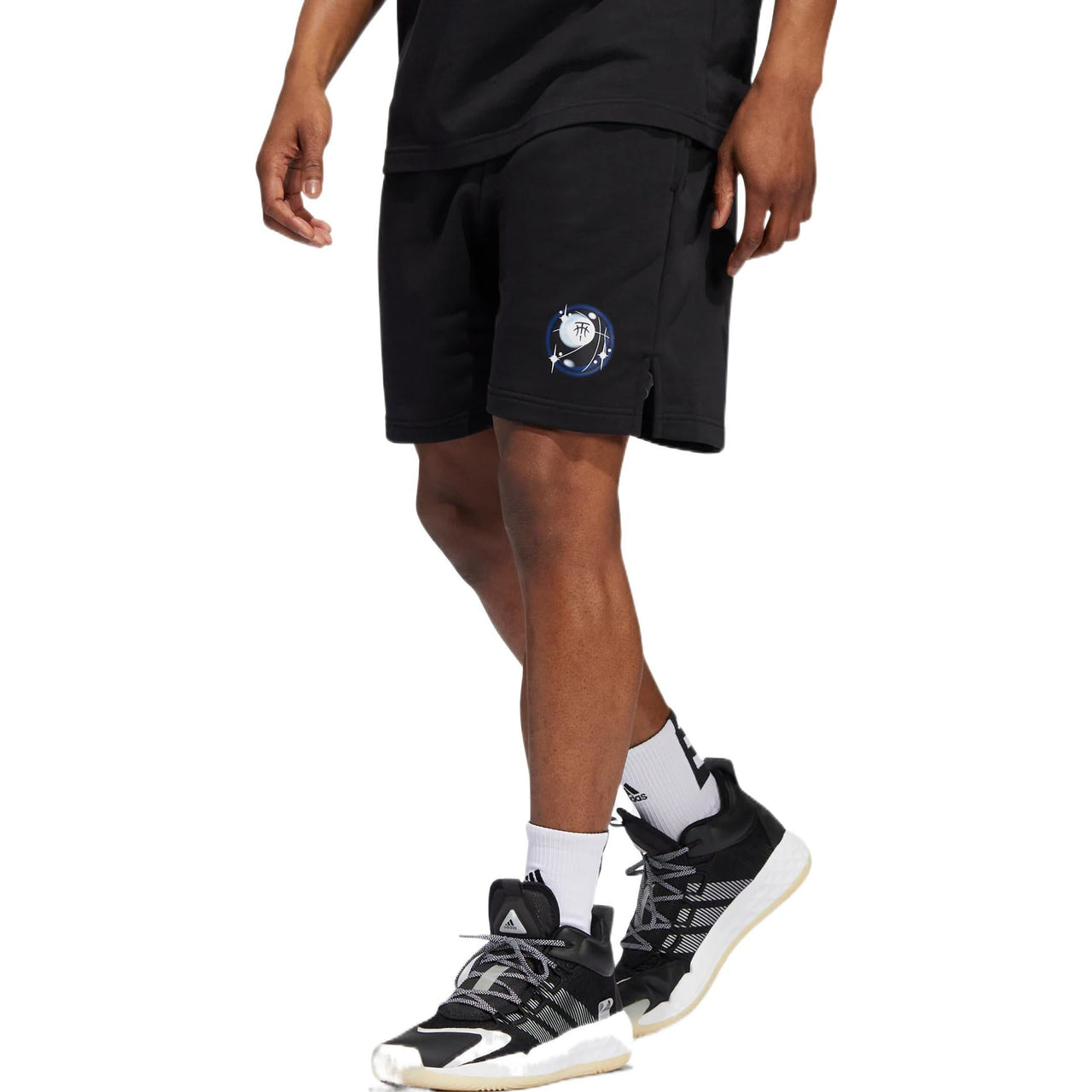Men's adidas Tmac Short Solid Color Logo Printing Drawstring Lacing Straight Shorts Black HS8519