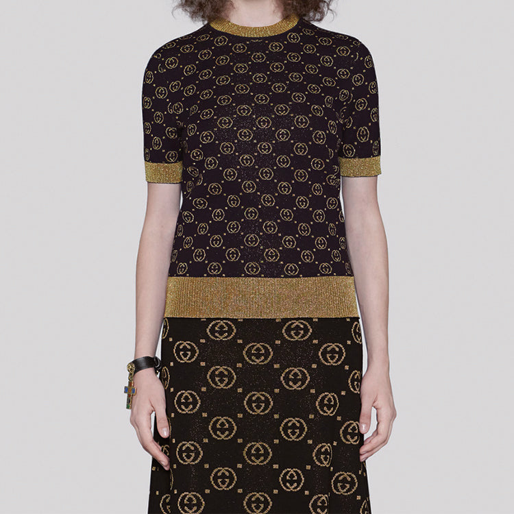 (WMNS) Gucci Gg Jacquard Crewneck Wool Knitted Top For Black 554995-XKAHT-1815