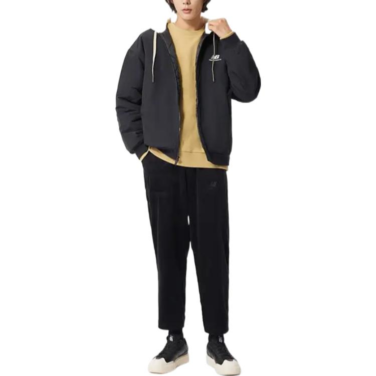 New Balance Logo Full-Zip Hooded Jacket Asia Sizing 'Black White' AMJ23362-BK