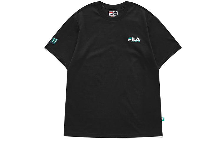 Men's FILA FUSION Baseball Sports Printing Round Neck Short Sleeve Dark Black T-Shirt T11M132105F-BK