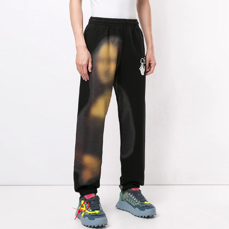 Off-White Mona Lisa Applique Logo Sports Pants Men's Black OMCH029F20FLE0071010