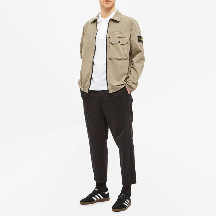 Men's STONE ISLAND Pocket Washed Zipper Jacket Khaki 7315107WN-V0168