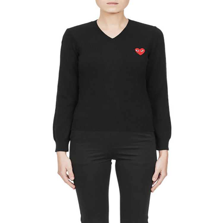 (WMNS) COMME des GARCONS PLAY V-Neck Pullover Red Emblem 'Black' AZ-N001-051-1