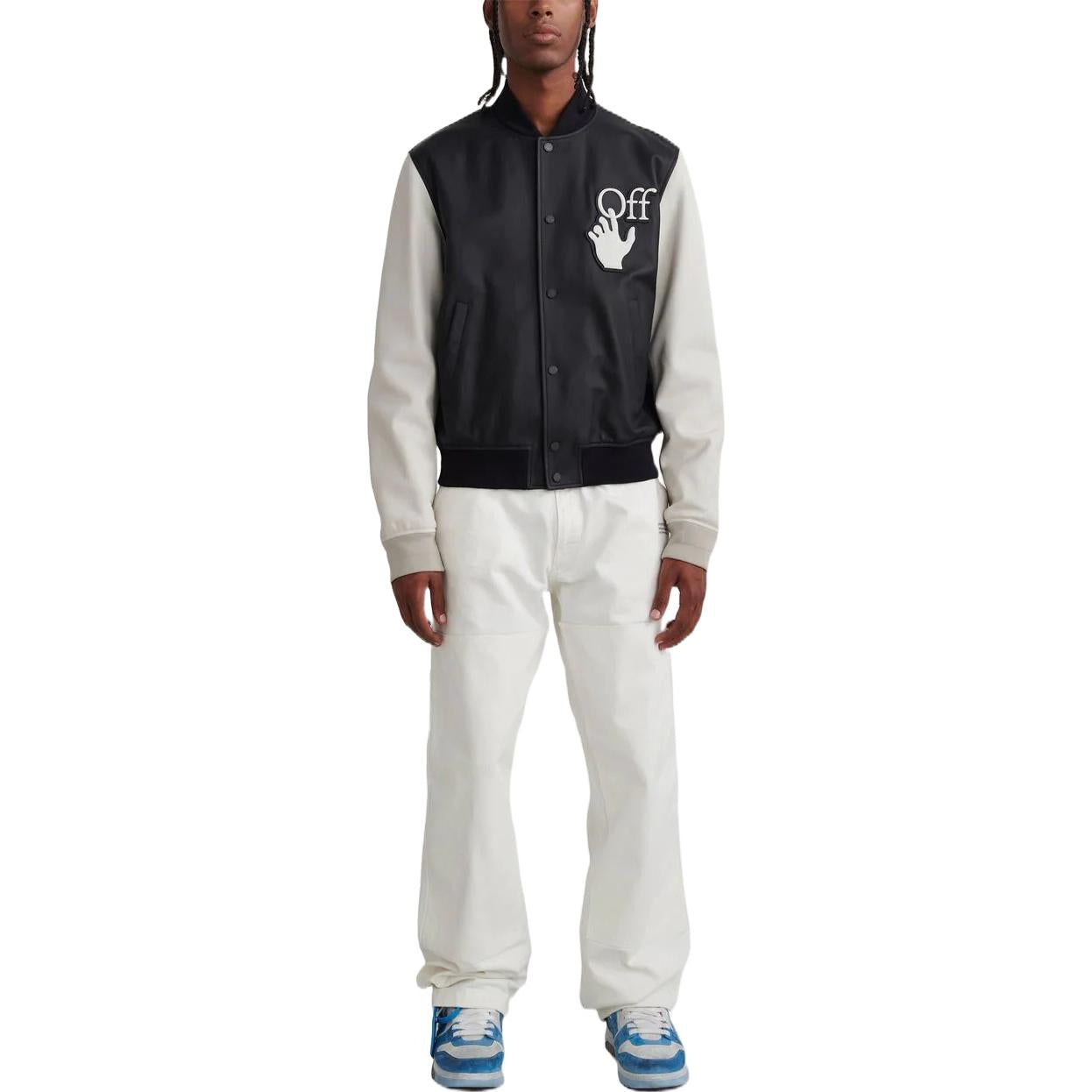 Men's Off-White FW22 Splicing Alphabet Logo Printing Long Sleeves Version Black Jacket OMJA091S22LEA0011061