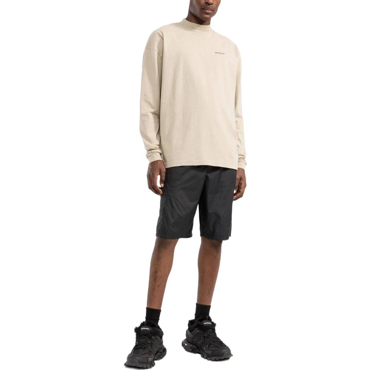Men's Off-White FW22 Alphabet Logo Printing Round Neck Long Sleeves Loose Fit Creamy White T-Shirt OMAB032S22JER0011710