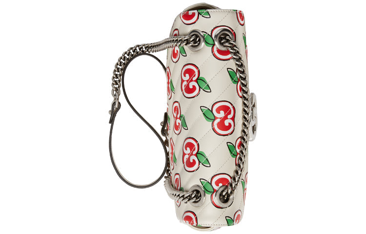 (WMNS) Gucci GG Marmont Silver Leather Chain Shoulder Bag 'Cream White Red' 443497-1W9AN-9086