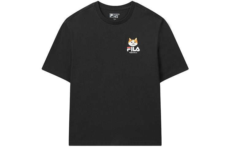 FILA x Pepe Shimada Crossover Cat Cartoon Printing Round Neck Short Sleeve Black F11M123189F-BK