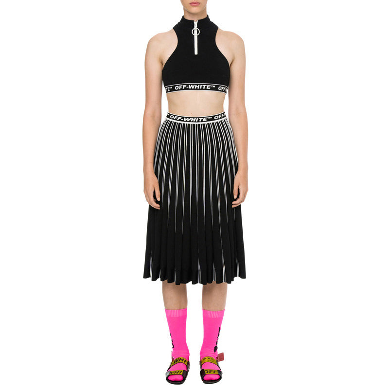 (WMNS) Off-White Pleated Knit Skirt 'Black' OWHL003R19C980571000