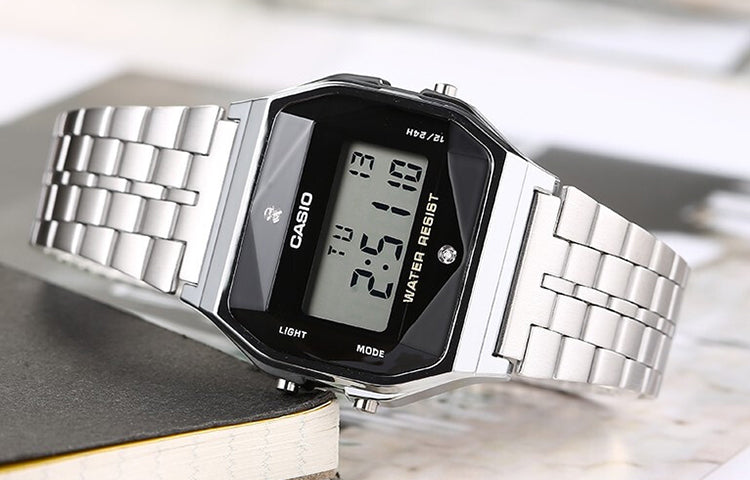CASIO Classical Vintage Waterproof Black/ Unisex Mens Silver Digital A159WAD-1