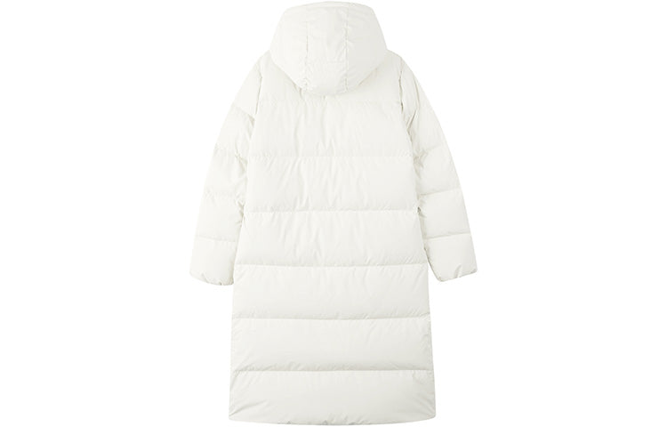 (WMNS) Skechers Casual Hooded Long Woven Down Jacket 'White' L423W131-0074