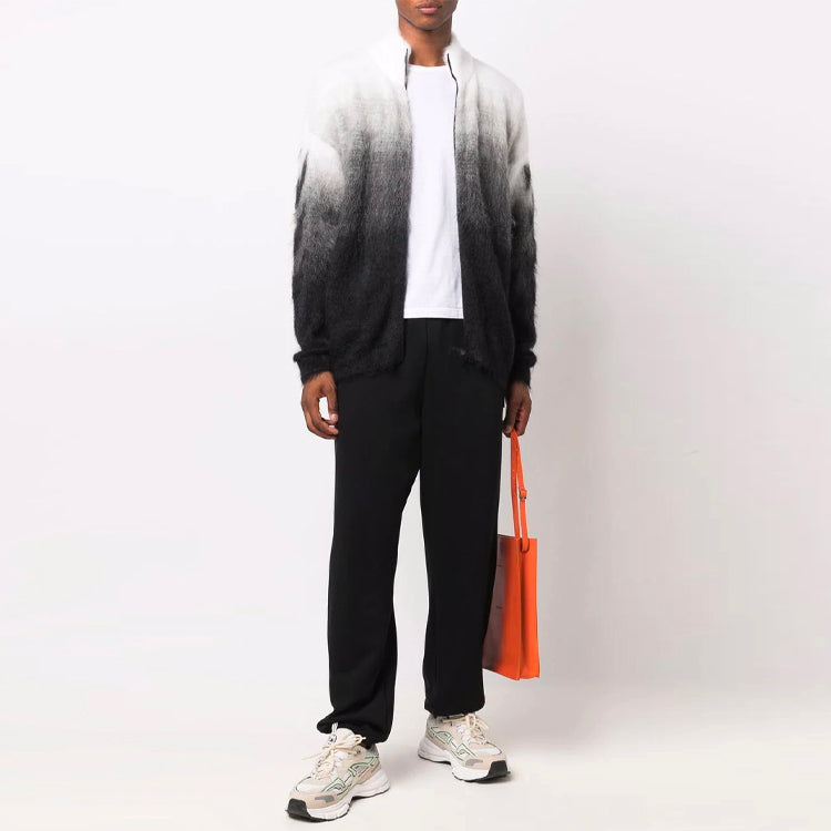 Men's Off-White FW21 Arrows Pattern Jacquard Gradient Zipper Cardigan Wool Sweater Loose Fit Black OMHF032F21KNI0011010