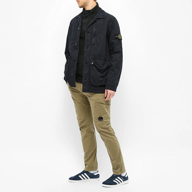 Men's STONE ISLAND Distress Multiple Pockets Jacket Blue 7415439WN-V0120