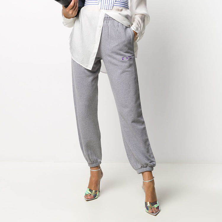 (WMNS) Off-White Embroidered Gray Sports Pants/Trousers/Joggers OWCH006E20FLE0010535