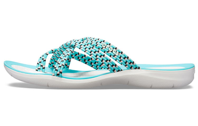 (WMNS) Crocs Knitted Flip-Flops Blue White 205728-4DY