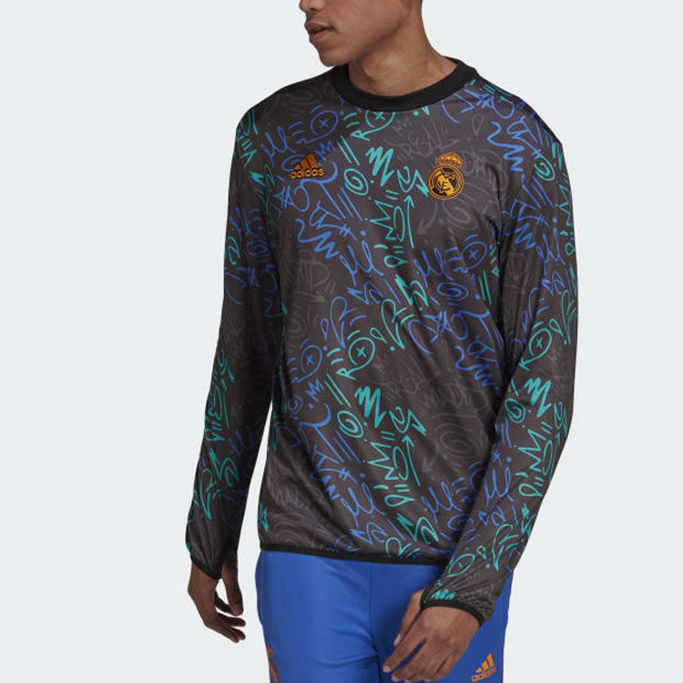 adidas Casual Geometry Pattern Printing Round Neck Pullover Long Sleeves Black H59009