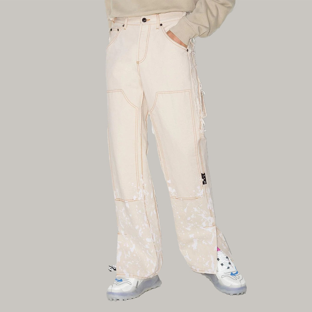 Off-White x Browns 50 Carpenter Mens Retro Loose Causal White Trousers OMCA172G20FAB0011717
