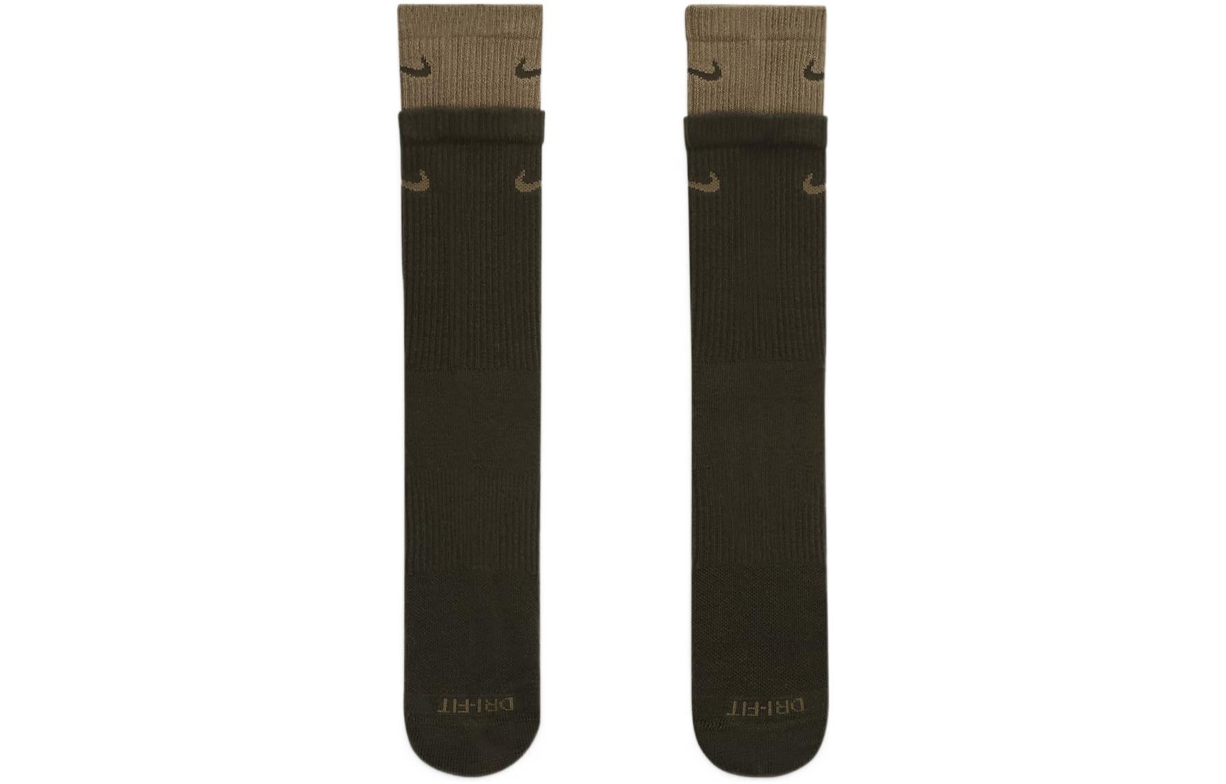 Nike Everyday Plus Cushioned Double Layer Splicing Training Sports Socks Unisex 2 Pairs Khaki Green DD2795-325