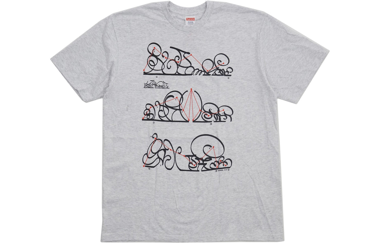 Supreme FW18 System Tee Ash Grey Graffiti Geometry Alphabet Printing Short Sleeve Gray SUP-FW18-479