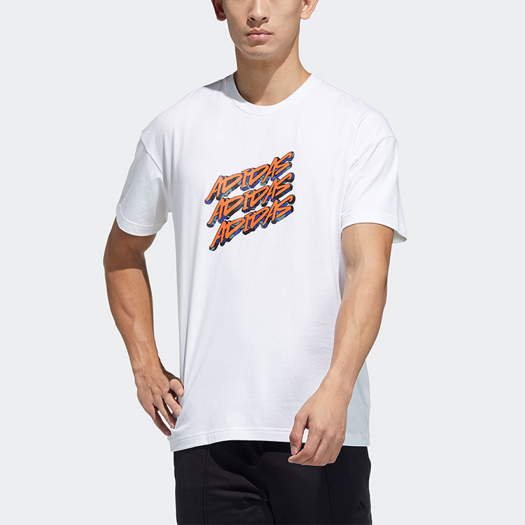 adidas Ub Gfx T Graffiti Printing Logo Sports Loose Short Sleeve White GP0839