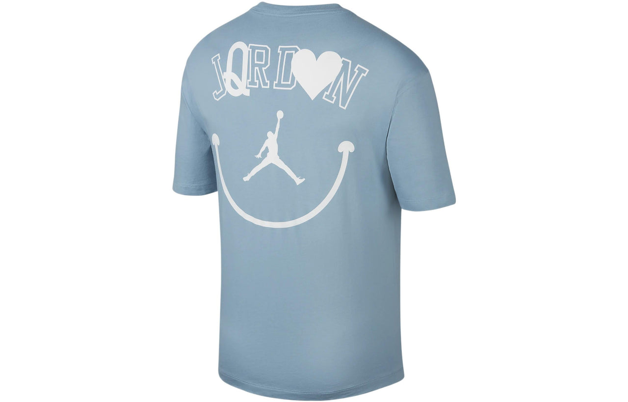Men's Air Jordan Smiling Face Pattern Logo Printing Round Neck Short Sleeve Blue T-Shirt DZ7637-494