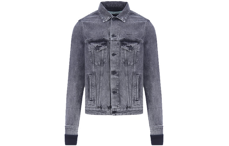 Off-White Pattern Arrow Printing Splicing Pattern Denim Jacket Gray OMYE019G20DEN0010888