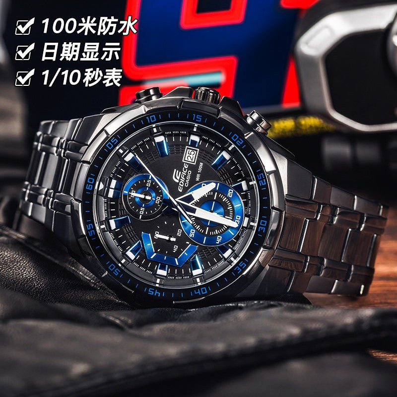 Men's CASIO EDIFICE Stainless Steel Strap Blue Watch Mens Black Analog EFR-539BK-1A2V