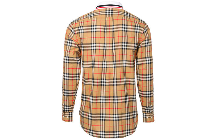 Men's Burberry Splicing Plaid Long Sleeves Shirt Beige 80049621