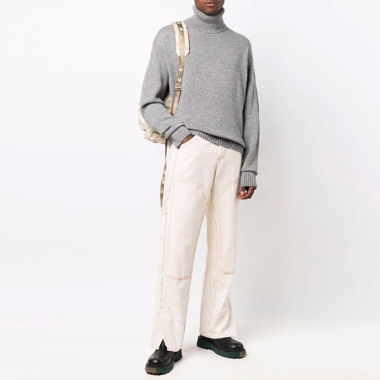 Off-White ribbed High Collar Pullover Ordinary Version Unisex Gray OMHF027F21KNI0010606