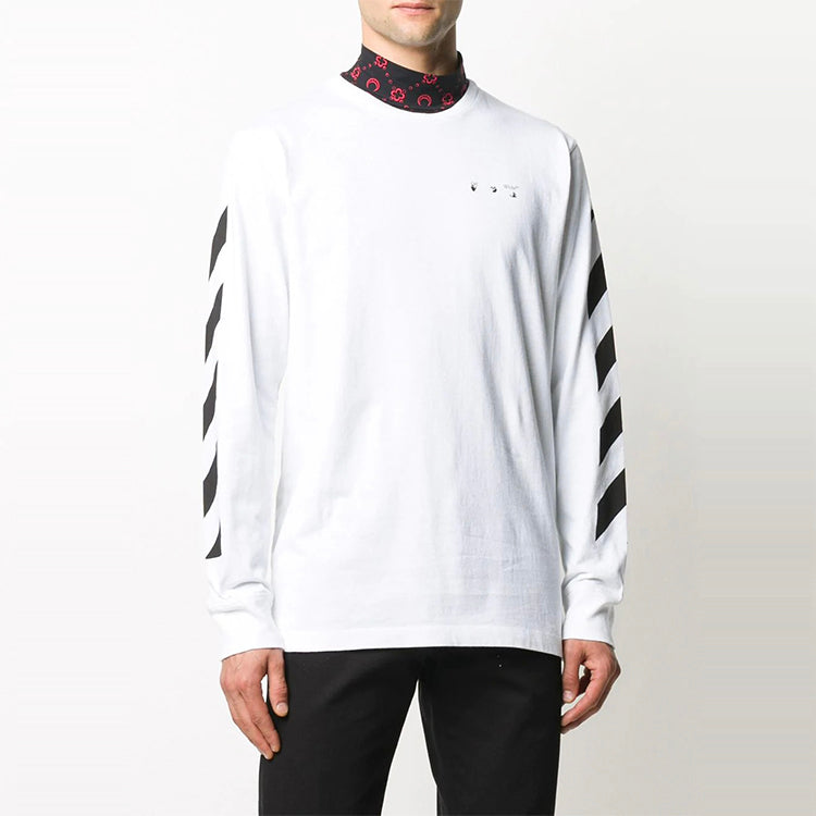 Men's Off-White Printing Long Sleeves White T-Shirt OMAB001F20FAB0050110