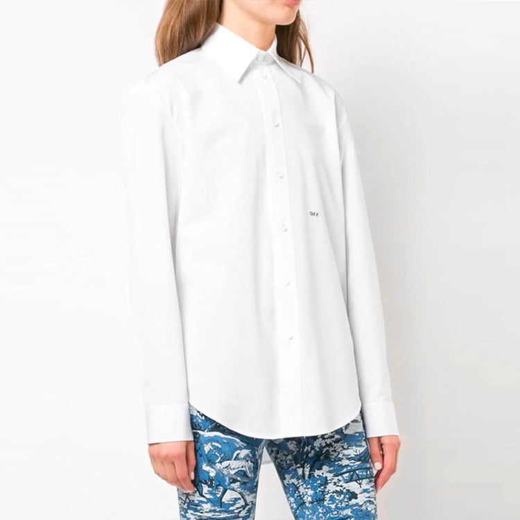 (WMNS) Off-White Loose Logo Embroidered Long Sleeves Shirt White OWGA031F187440520110