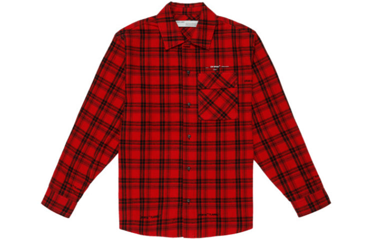 Off-White c/o Virgil Abloh Flannel Check Shirt For Men Red OMGA098R20G710212001