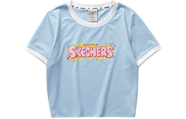 (WMNS) Skechers Letter Printed T-Shirt 'White Pink Blue' L223W152