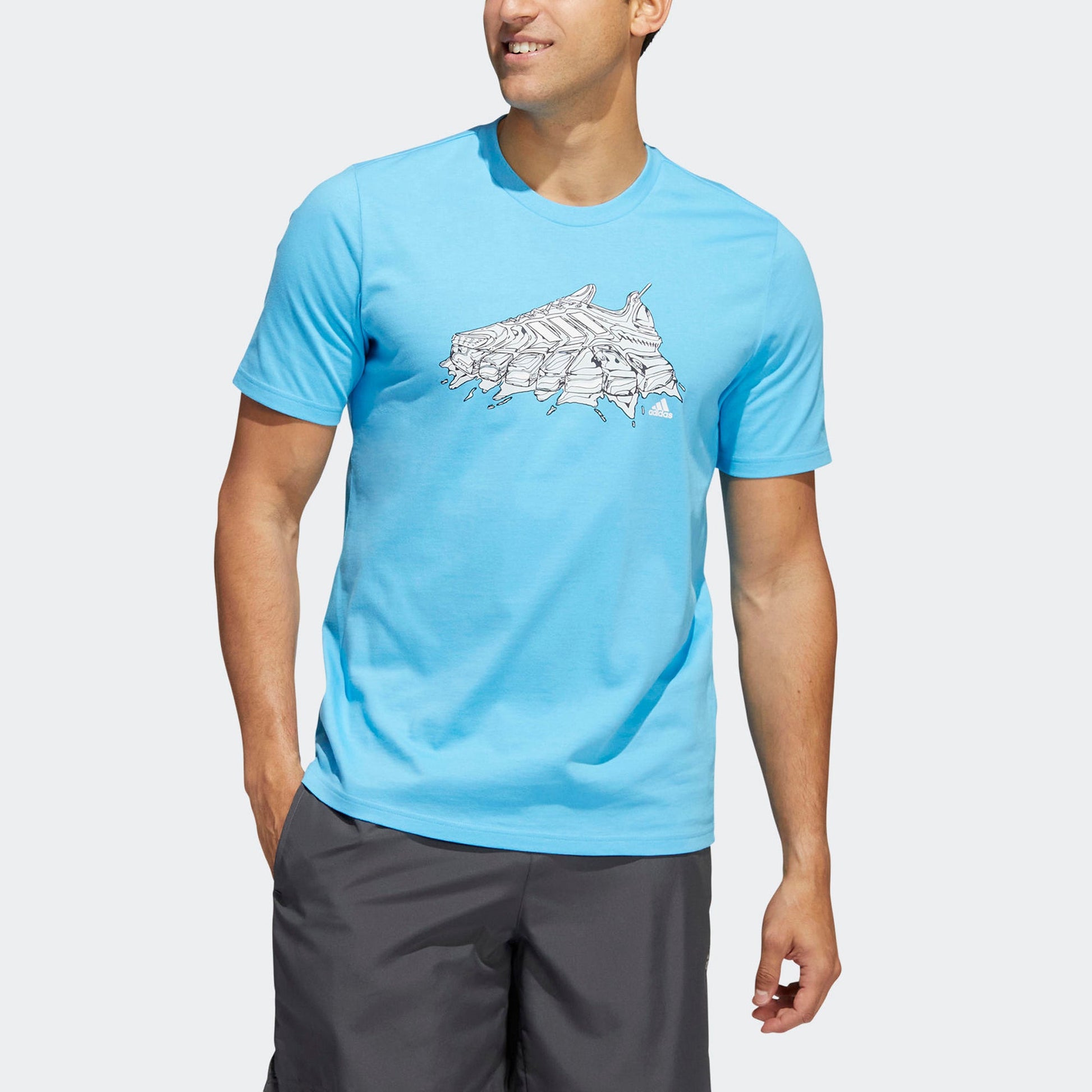 Men's adidas Logo Shoes Printing Sports Round Neck Short Sleeve Blue T-Shirt HA6684