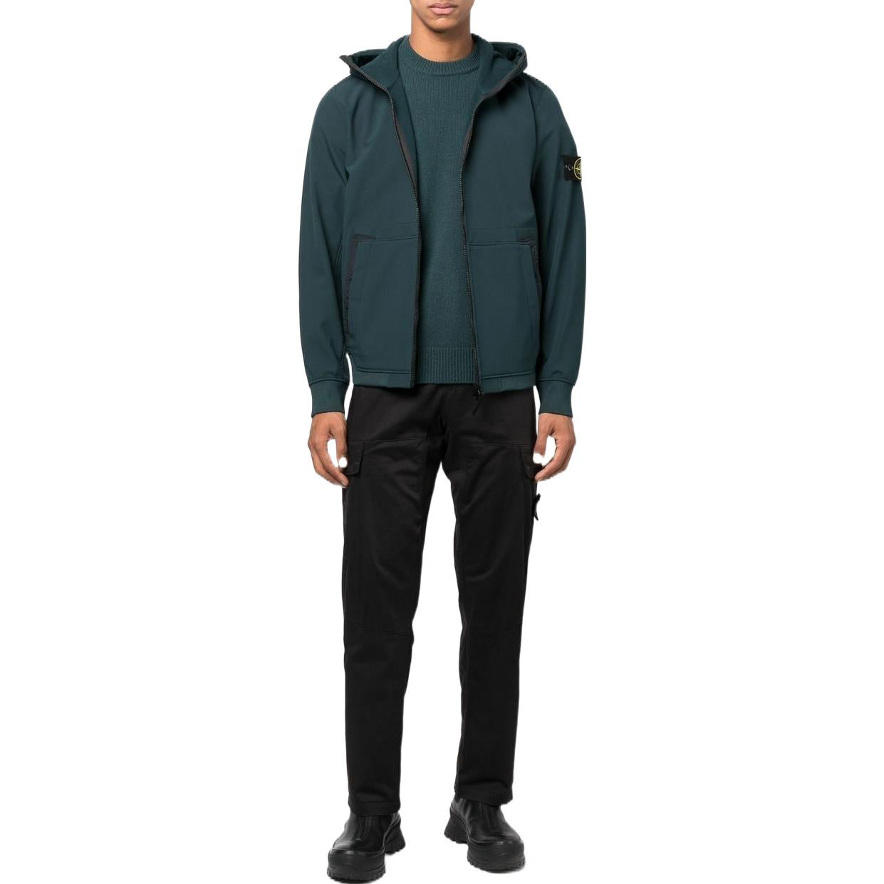 STONE ISLAND Wappen Patch Softshell HoodY Zip-up Jacket 'Dark Green' 7715Q0122-V0057