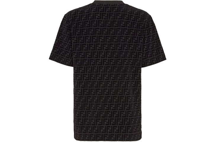 Men's FENDI Full Print F Black Brown Logo Printing Short Sleeve Black T-Shirt FY0936A7D5F0ABB