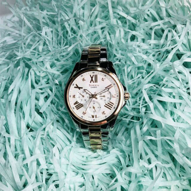 CASIO SHEEN Stainless Steel Strap White Watch Dial White Analog SHE-3806SPG-7A