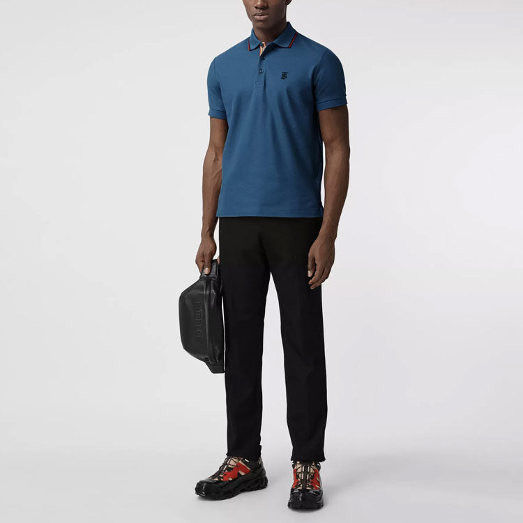 Burberry SS21 Pattern Net Cotton Polo Male Blue 80393141
