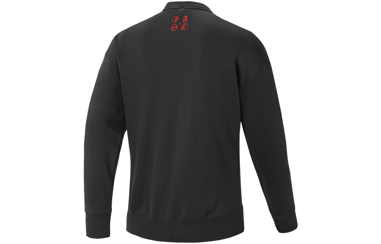 Men's adidas Solid Color Logo Printing Pattern Round Neck Pullover Long Sleeves Black HF1355